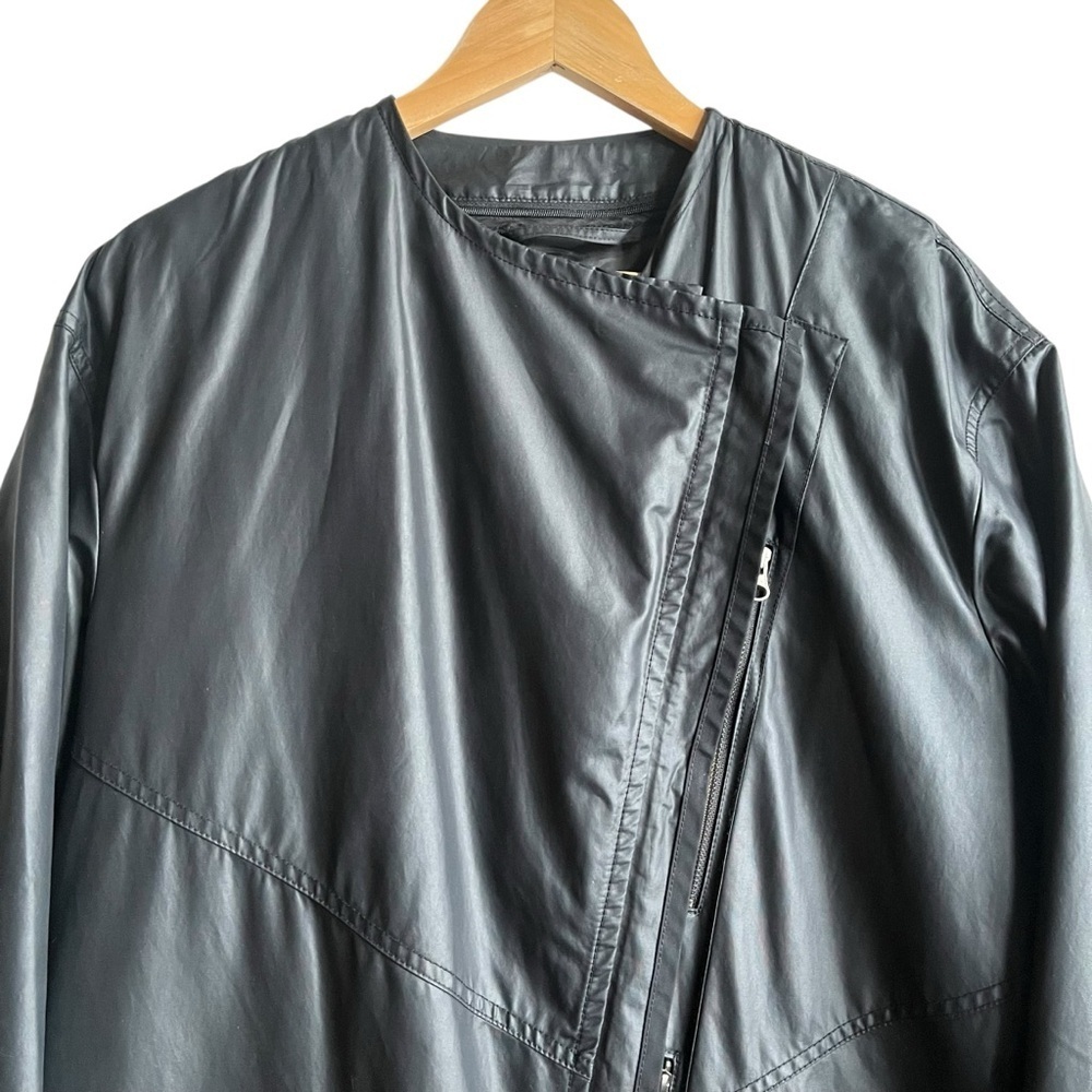 Tess Giberson Asymmetrical Zip Rain Jacket Black Nylon Shell Size 2 - Picture 5 of 14